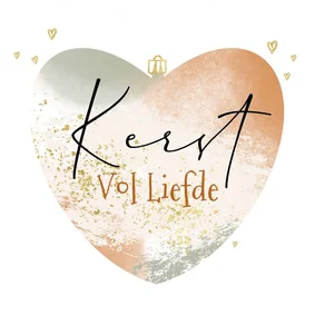 Kerstkaart kerst vol liefde hartvorm waterverf look