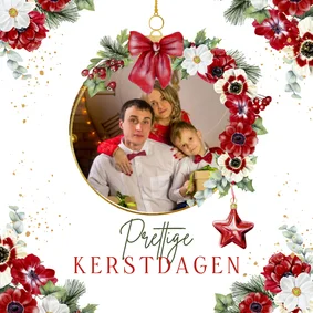 Kerstkaart kerstbal anemoontjes