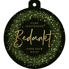 Kerstkaart kerstbal bedankt kerstkrans lichtjes goud