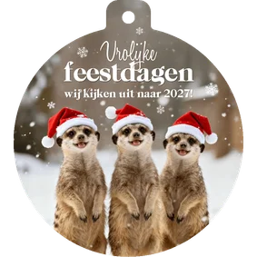 Kerstkaart kerstbal dieren stokstaartjes grappig vrolijk