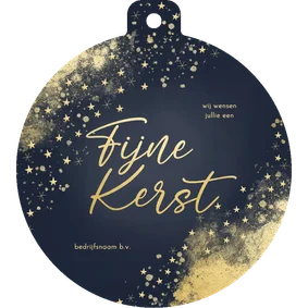 Kerstkaart kerstbal vorm spetters sterren goud