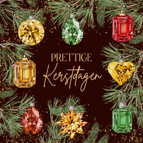 Kerstkaart kerstballen edelstenen