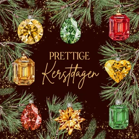 Kerstkaart kerstballen edelstenen