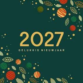 Kerstkaart kerstballen en goudlook glitters