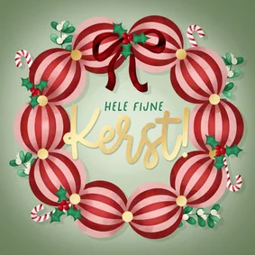 Kerstkaart kerstballen kerstkrans 'Fijne Kerst!'