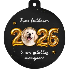 Kerstkaart kerstbalvorm folieballon 2026 foto in 0