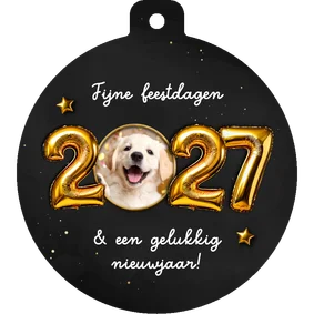 Kerstkaart kerstbalvorm folieballon 2027 foto in 0