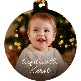 Kerstkaart kerstbalvorm grote foto liefdevolle kerst 