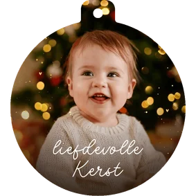 Kerstkaart kerstbalvorm grote foto liefdevolle kerst