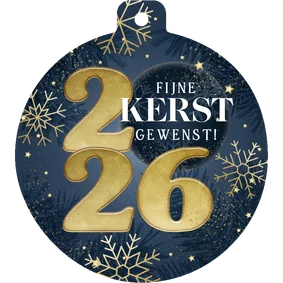 Kerstkaart kerstbalvorm jaartal sneeuwvlokken en sterren