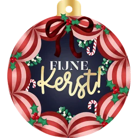 Kerstkaart kerstbalvorm kerstballen kerstkrans Fijne Kerst!
