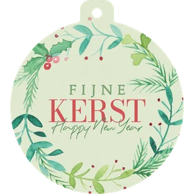 Kerstkaart kerstbalvorm kerstkrans aquarel