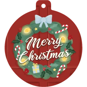 Kerstkaart kerstbalvorm kerstkrans strik merry christmas