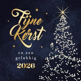 Kerstkaart kerstboom lichtjes sterren fijne kerst 2026