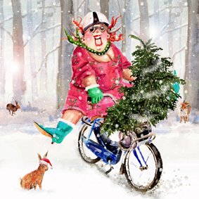 Kerstkaart kerstboom op de solex