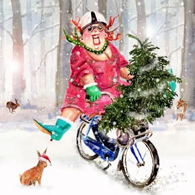 Kerstkaart kerstboom op de solex