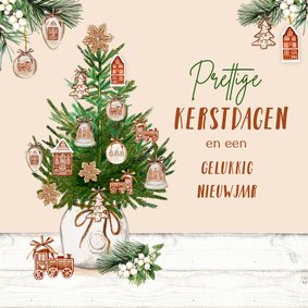 Kerstkaart kerstboom ornamenten gingerbread