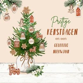 Kerstkaart kerstboom ornamenten gingerbread