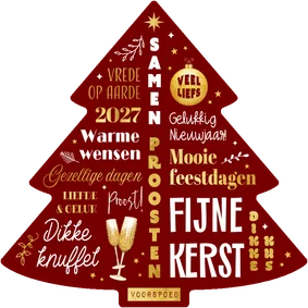 Kerstkaart kerstboom typografisch beste wensen goud