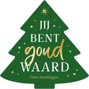 Kerstkaart kerstboom vorm goud waard sterren