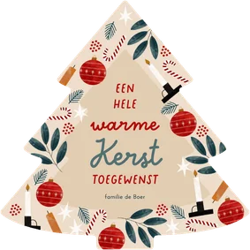 Kerstkaart kerstboom warme kerst illustraties beige