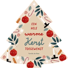 Kerstkaart kerstboom warme kerst illustraties beige