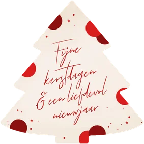 Kerstkaart kerstboomvorm beige met rode confetti