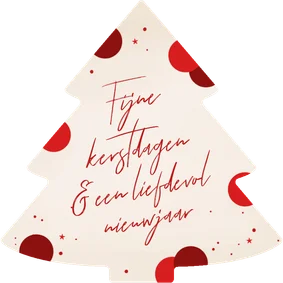 Kerstkaart kerstboomvorm beige met rode confetti