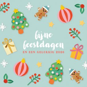 Kerstkaart kerstfiguren mintgroen