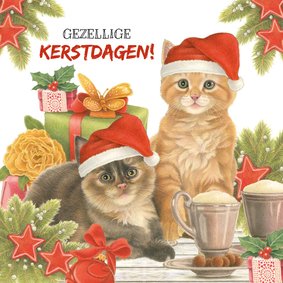 Kerstkaart Kerstkittens met kadootjes