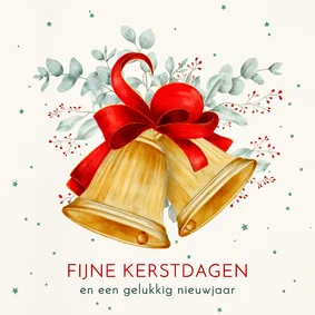Kerstkaart kerstklokken met rode strik