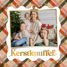 Kerstkaart Kerstknuffel foto kerstruit goud hartjes ster