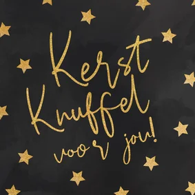 Kerstkaart kerstknuffel gouden glitter en sterren 