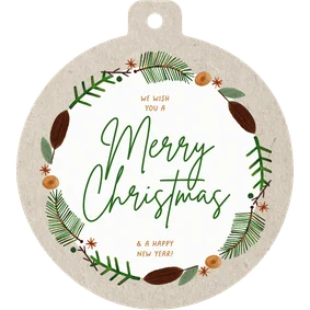 Kerstkaart kerstkrans kerstbal vorm takjes merry christmas