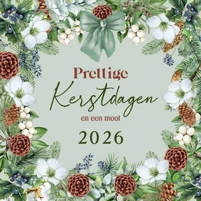 Kerstkaart kerstkrans met groene strik