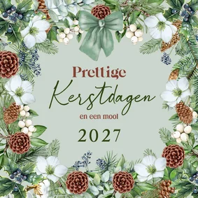 Kerstkaart kerstkrans met groene strik