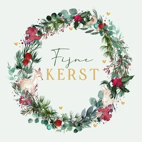 Kerstkaart kerstkrans met hartjes 