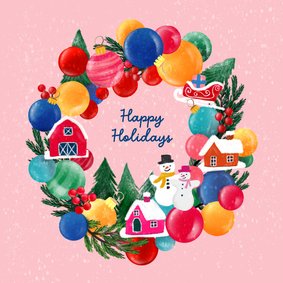 Kerstkaart 'Kerstkrans van kerstballen'