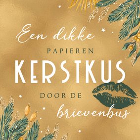 Kerstkaart kerstkus goud sterren takjes