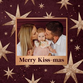Kerstkaart kerststerren foto kissmas liefde feestdagen rood