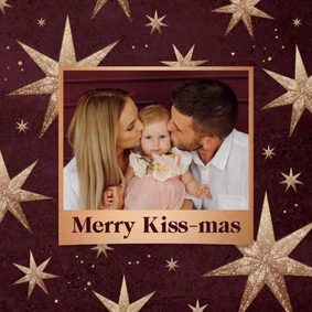 Kerstkaart kerststerren foto kissmas liefde feestdagen rood