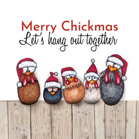 Kerstkaart kippen op stok