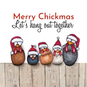 Kerstkaart kippen op stok