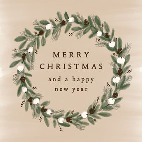 Kerstkaart krans bruin beige