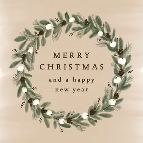 Kerstkaart krans bruin beige