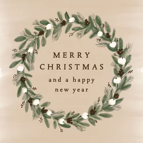 Kerstkaart krans bruin beige