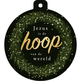 Kerstkaart krans lichtjes christelijk Jezus hoop wereld