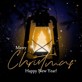 Kerstkaart lantaarn kerstboom licht