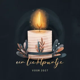 Kerstkaart lichtpuntje kaars met takjes