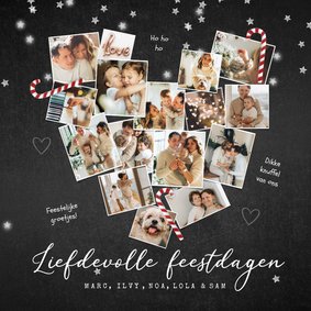 Kerstkaart liefde hart fotocollage zuurstok krijt sterren